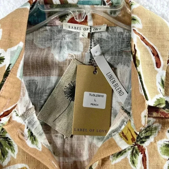 Label Of Love Womens sz L Romper Peach Tropical Print Jumpsuit Playset Vacation - Picture 2 of 12